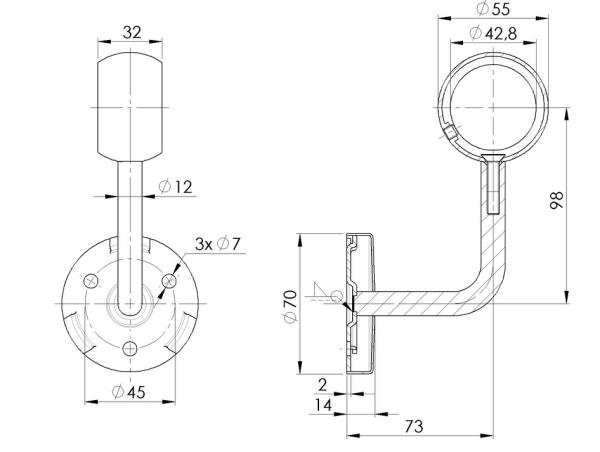 Edelstahl V2A Handlauf Wandhalter Haltegriff Treppe SET 42,4 Kugelring 100-200cm